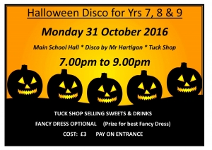 HALLOWEEN DISCO for Yrs 7, 8 & 9